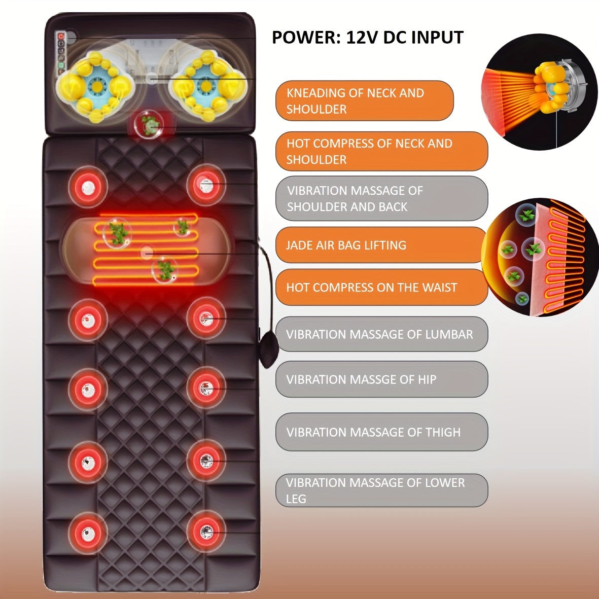Full Body Massage Mattress with Shiatsu Massage and Hot Compress