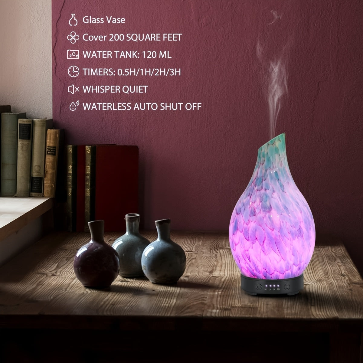 Essential Oil Diffuser 4.06oz Soundwave technology Aromatherapy Diffuser with Handmade Glass,