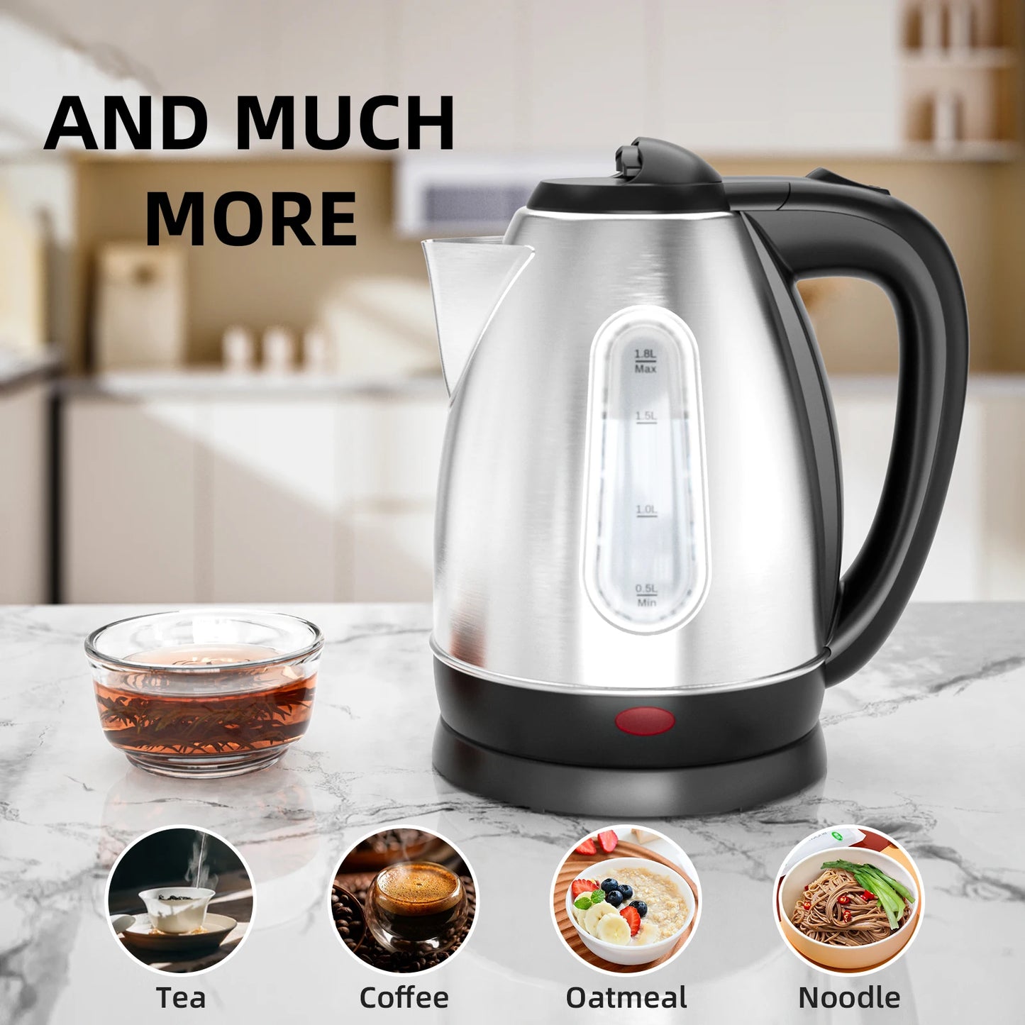 Stainless Steel Electric Kettle 1.8 Liter Fast Boil 1500W