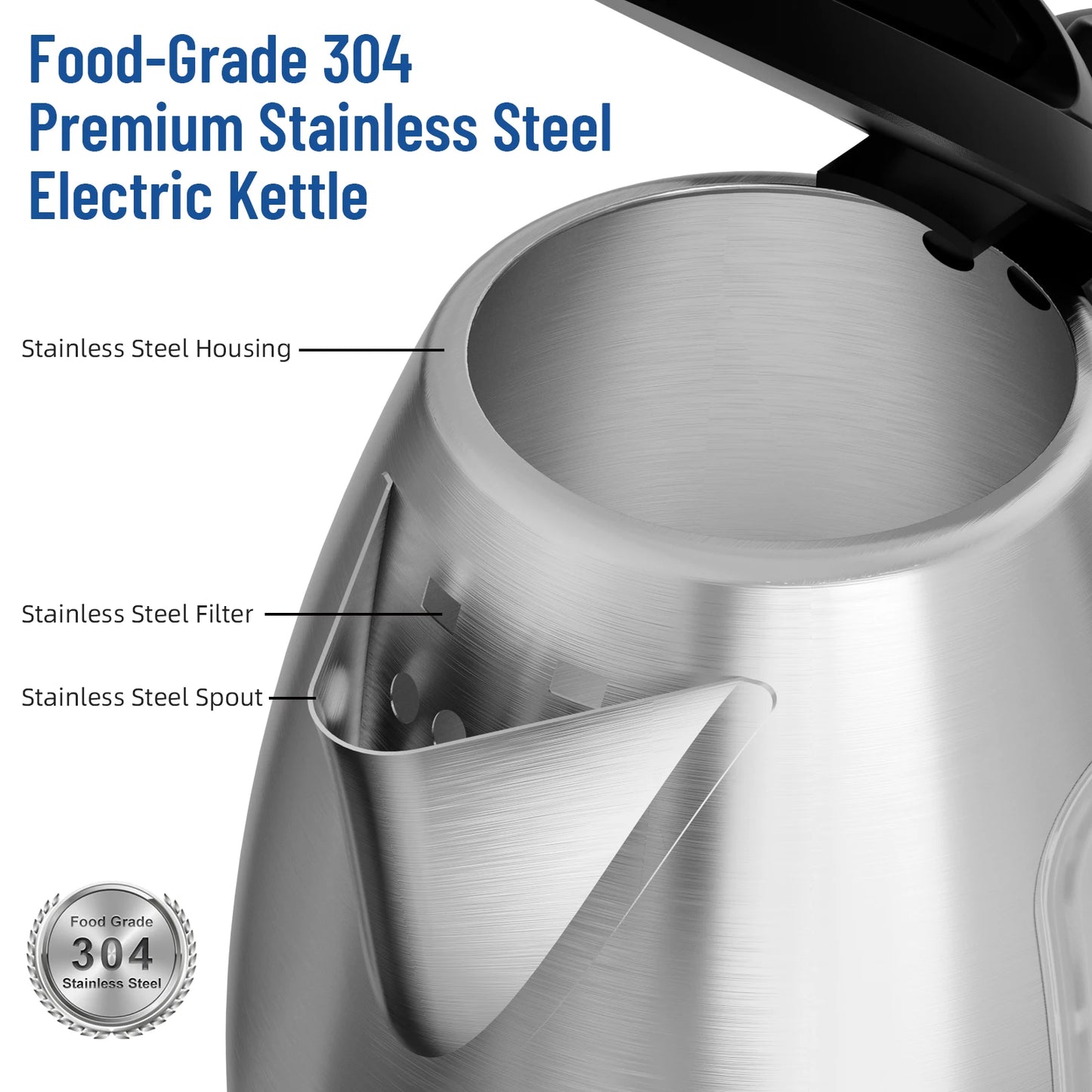 Stainless Steel Electric Kettle 1.8 Liter Fast Boil 1500W