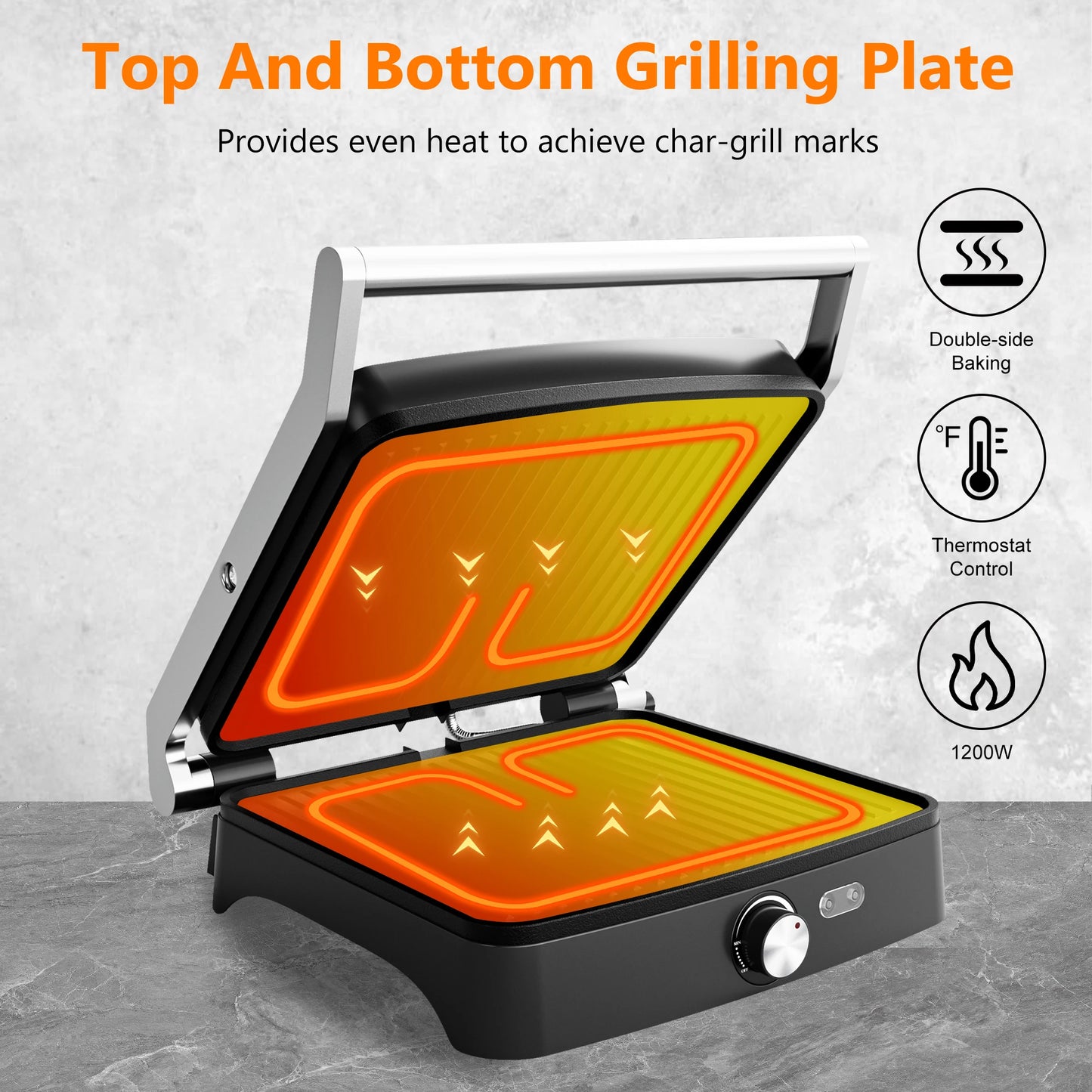 Panini Press Grill Indoor Sandwich Maker with Temperature Setting