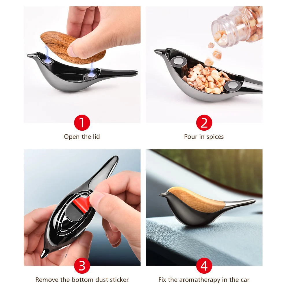 Car Air Freshener Lucky Bird Aromatherapy Diffuser Alloy Magnetic Cap Auto Interior Fragrance Air Purification Accessories