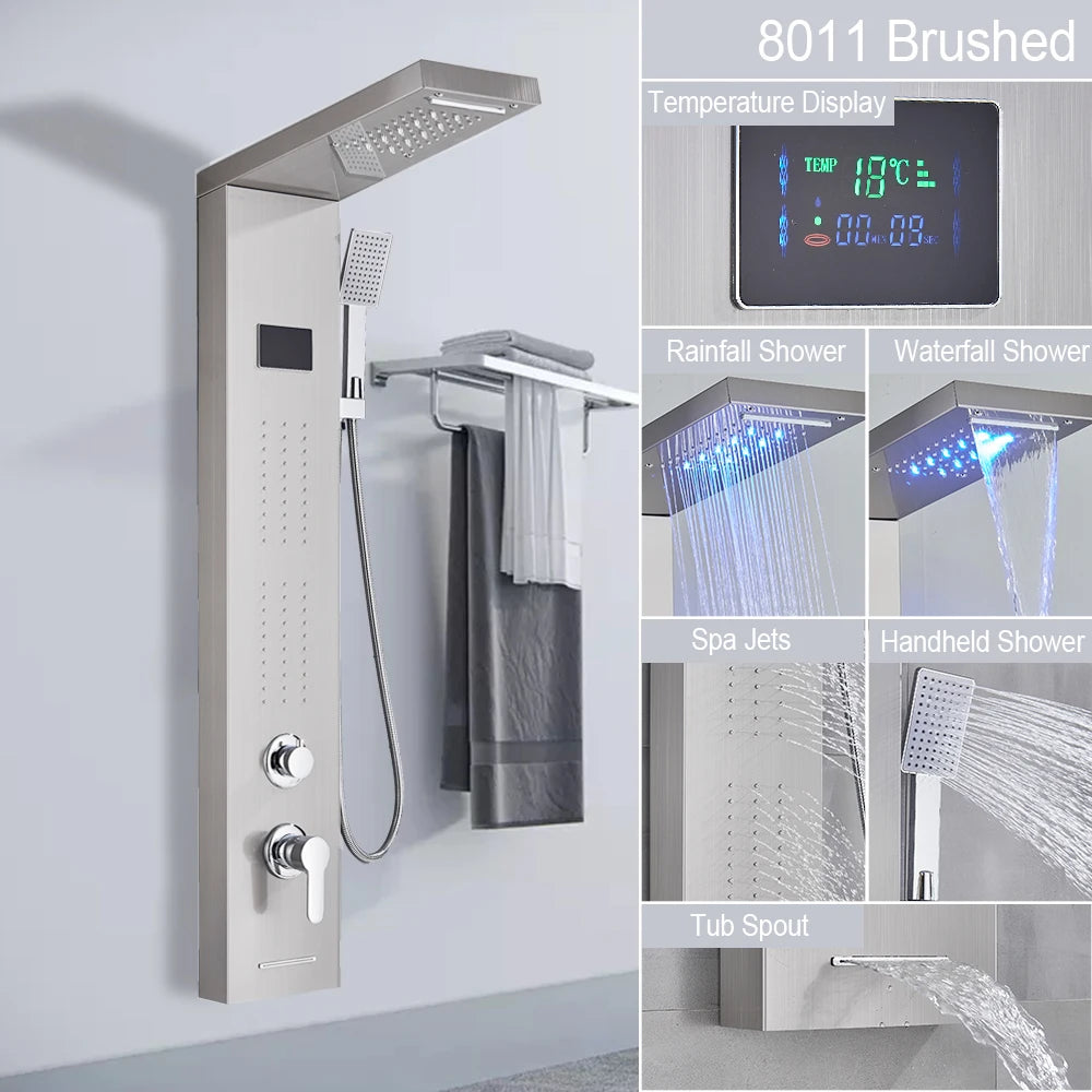 LED Light Shower Panel - Waterfall, Rain Digital Display Shower Faucet Set