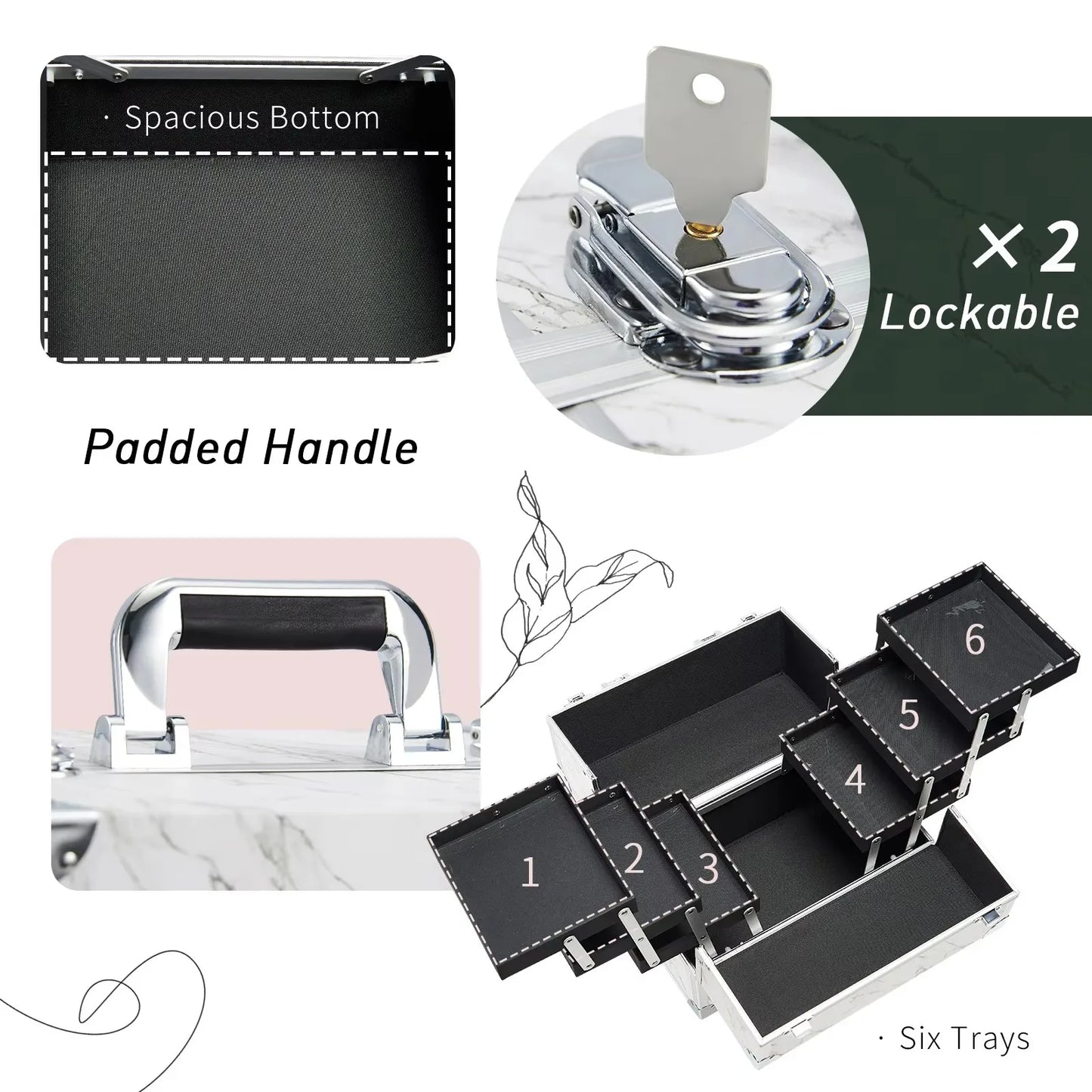 Professional Nail Suitcase Travel Portable Large Capacity Makeup Case with 6 Trays for Make-up Artists