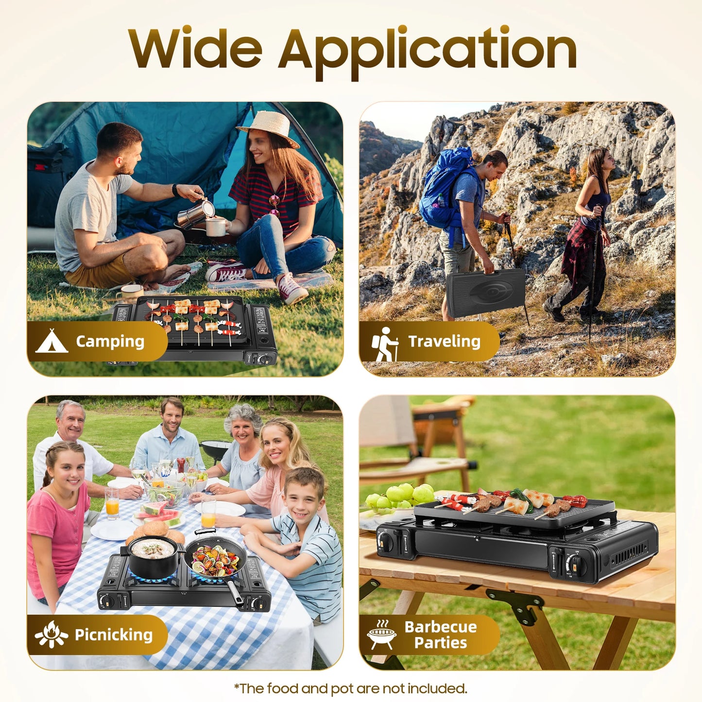 Butane Camping Stove W/ 2 Burners Barbecue Ignition Grill