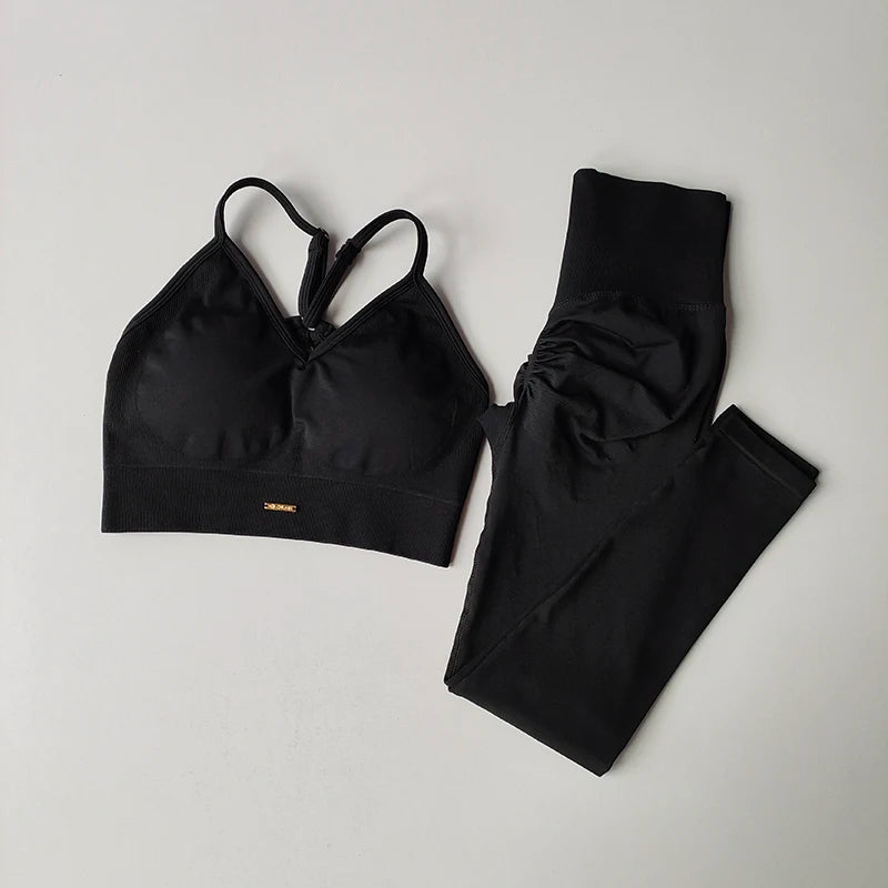 2PCS Women's Seamless Sports Bra Yoga Suit Quick-Dry Gym Wear Set