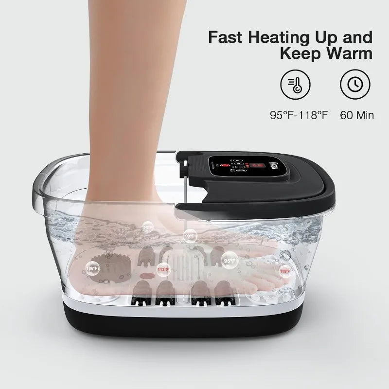 Collapsible Foot Spa with Heat, Bubble, Red Light, and Temperature Control, Foot Bath Massager with 8 Shiatsu Massage Rollers