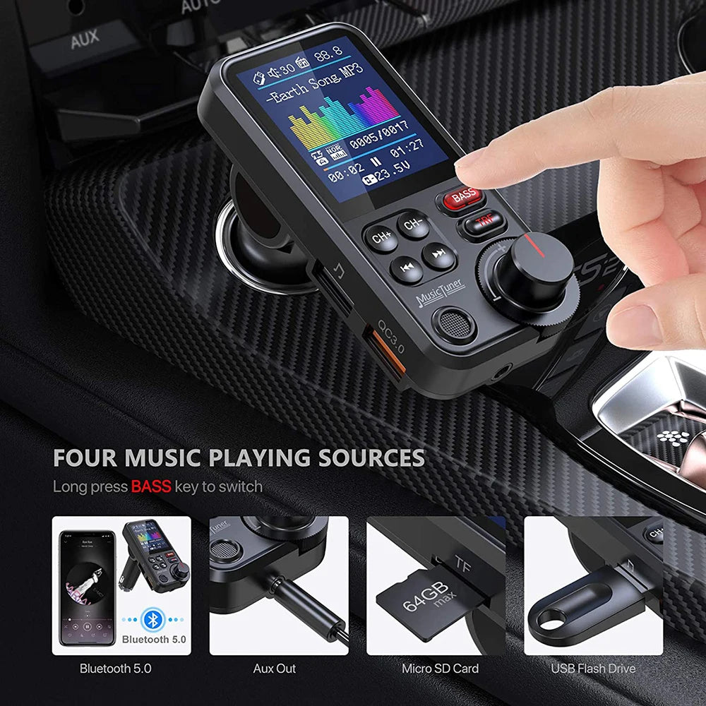Car Mp3 Music Player Hands-free Kit Wireless Bluetooth-compatible Fm Transmitter Aux Qc3.0 Fast Charge