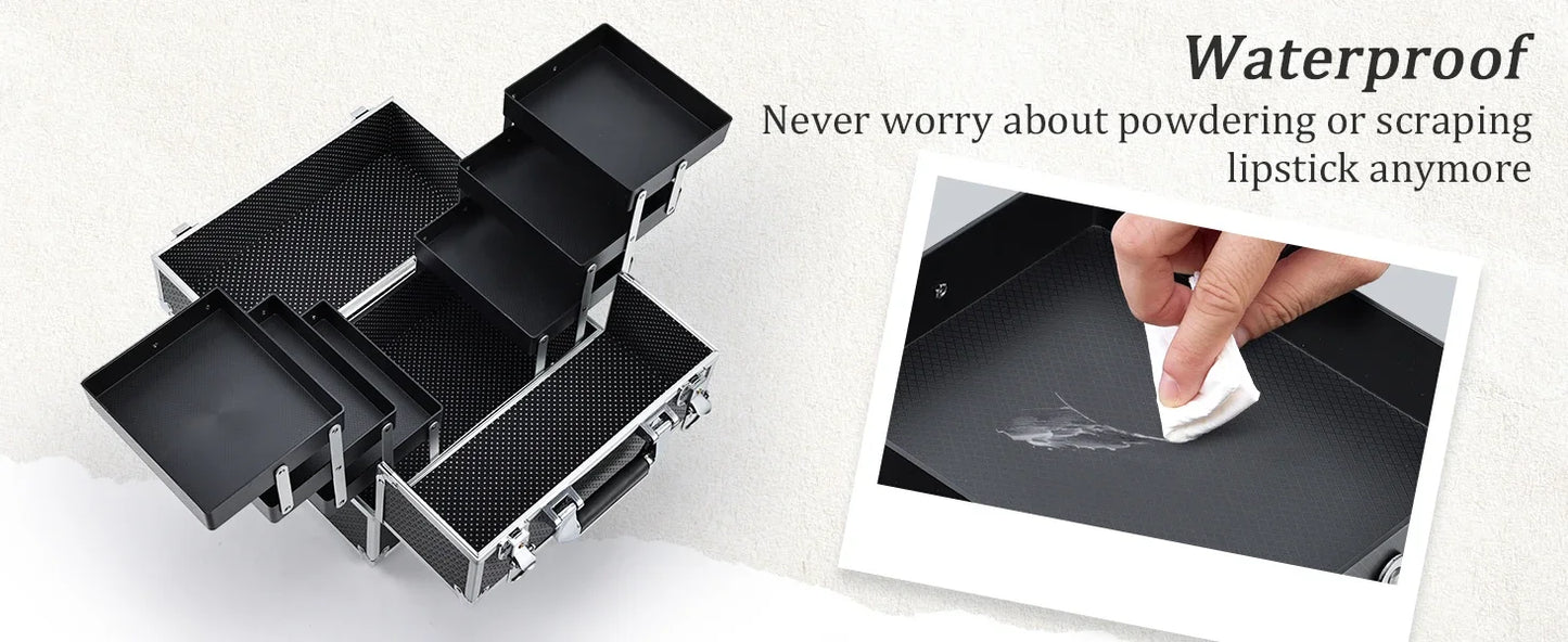Professional Nail Suitcase Travel Portable Large Capacity Makeup Case with 6 Trays for Make-up Artists