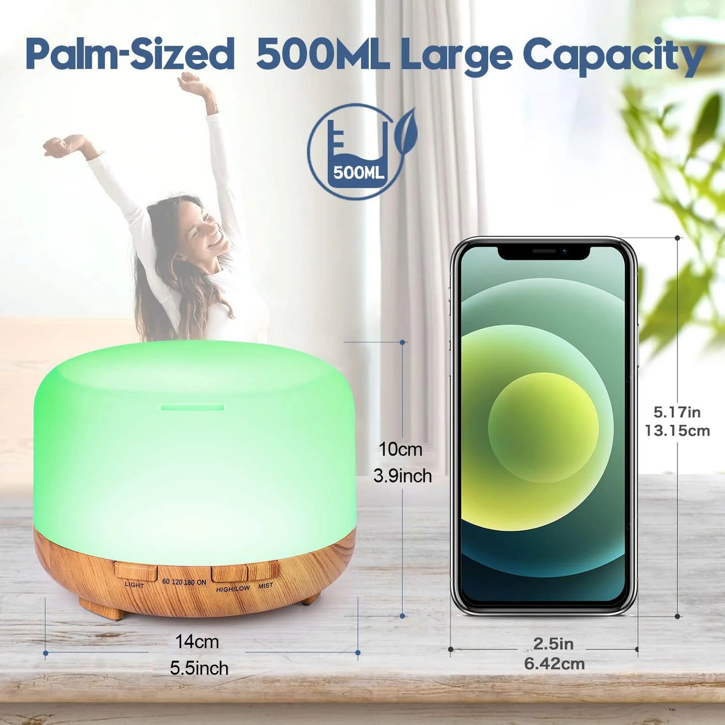500Ml Aroma Diffuser Oils Optional 5V 2A Essential Oil Aromatherapy Humidifier with Remote Control for Home Office