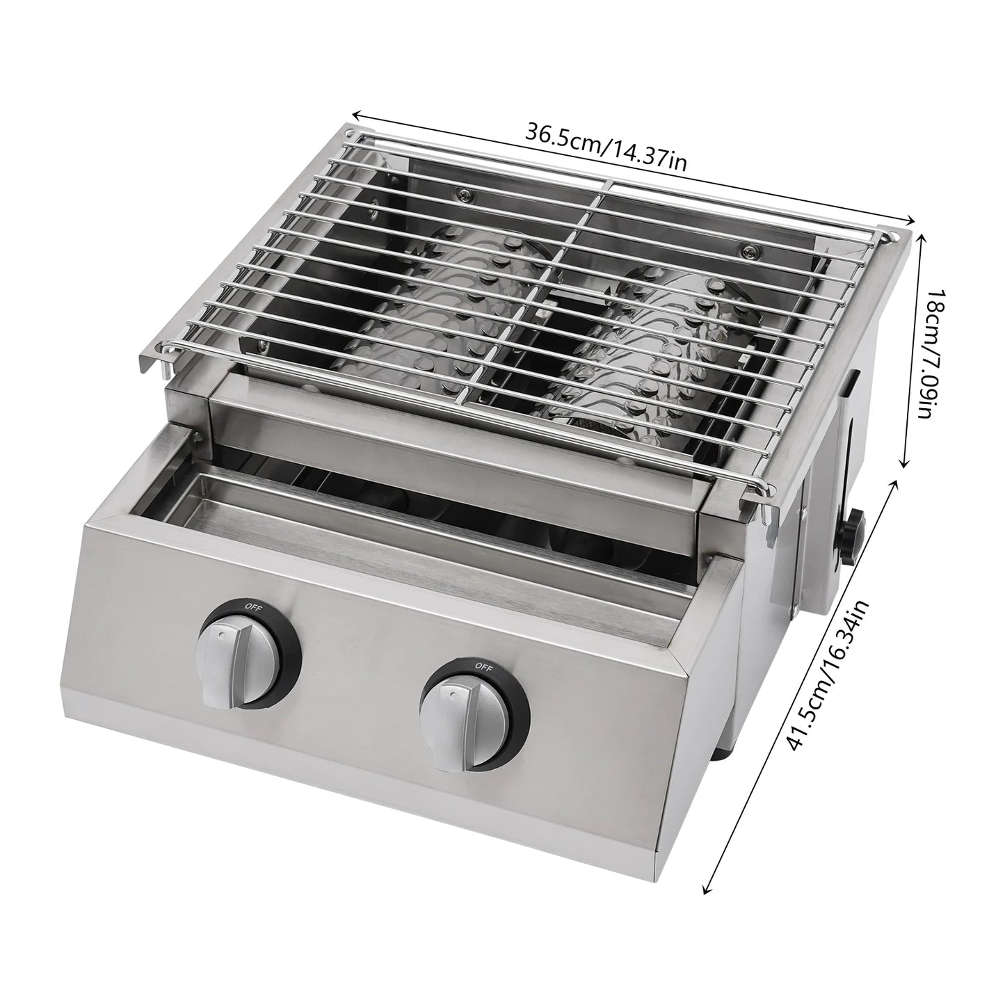 Camping BBQ Tabletop 2 Burner Gas Grill Outdoor Steel Shield
