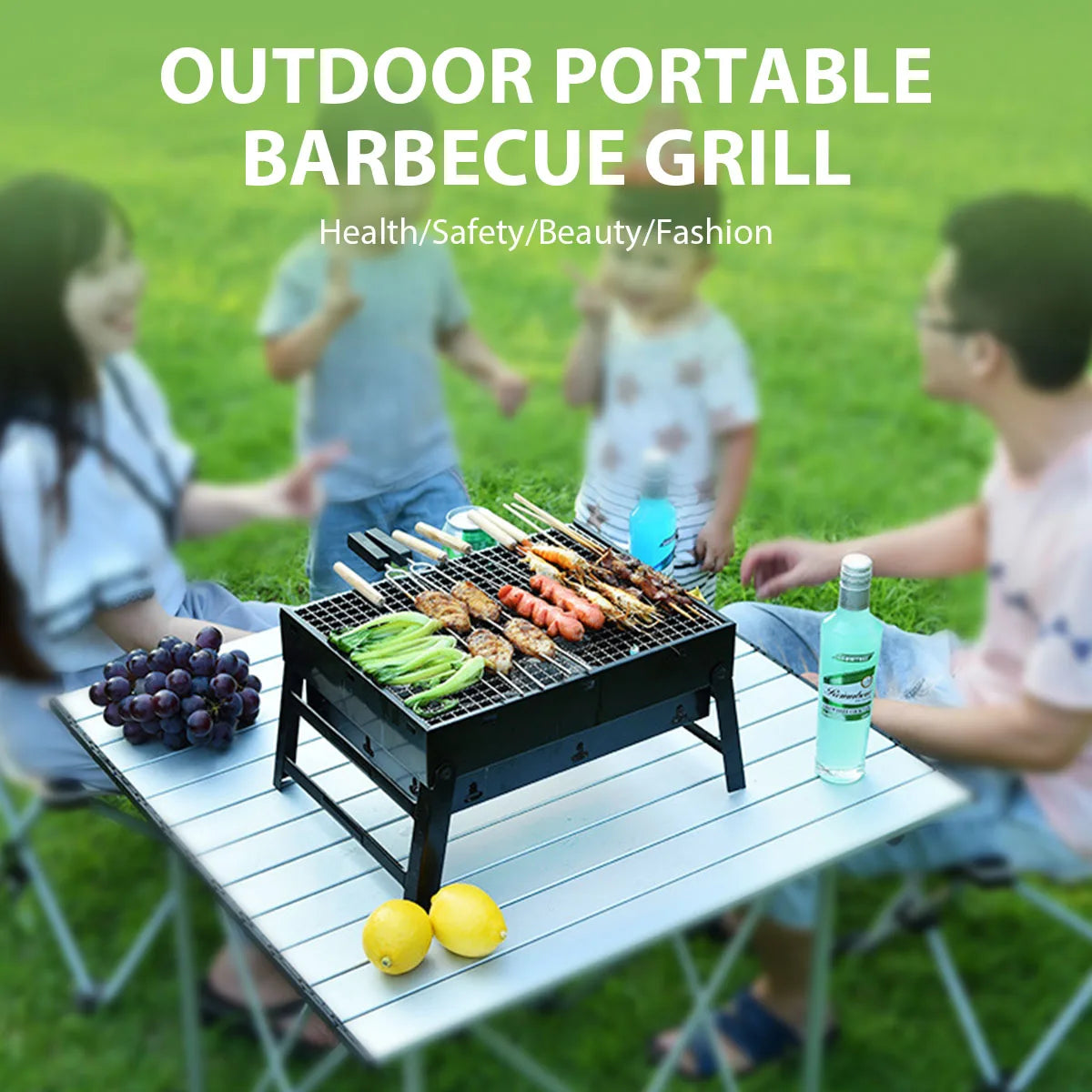 Portable BBQ Charcoal Grill Stainless Steel Mini Tool Kit