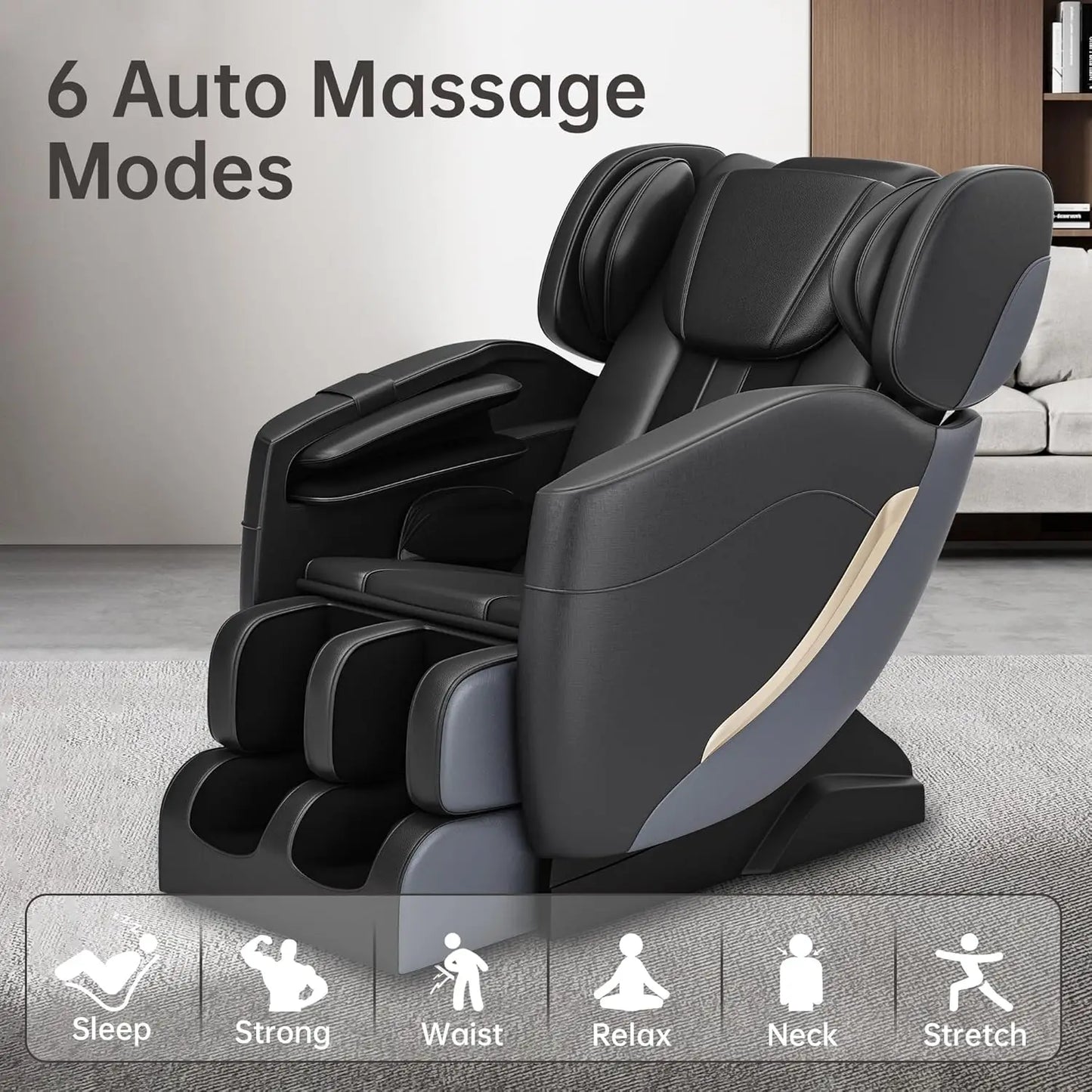 Full Body Zero Gravity Massage Chair with Auto Modes, 8 Fix Point Rollers, Bluetooth, Foot Massage