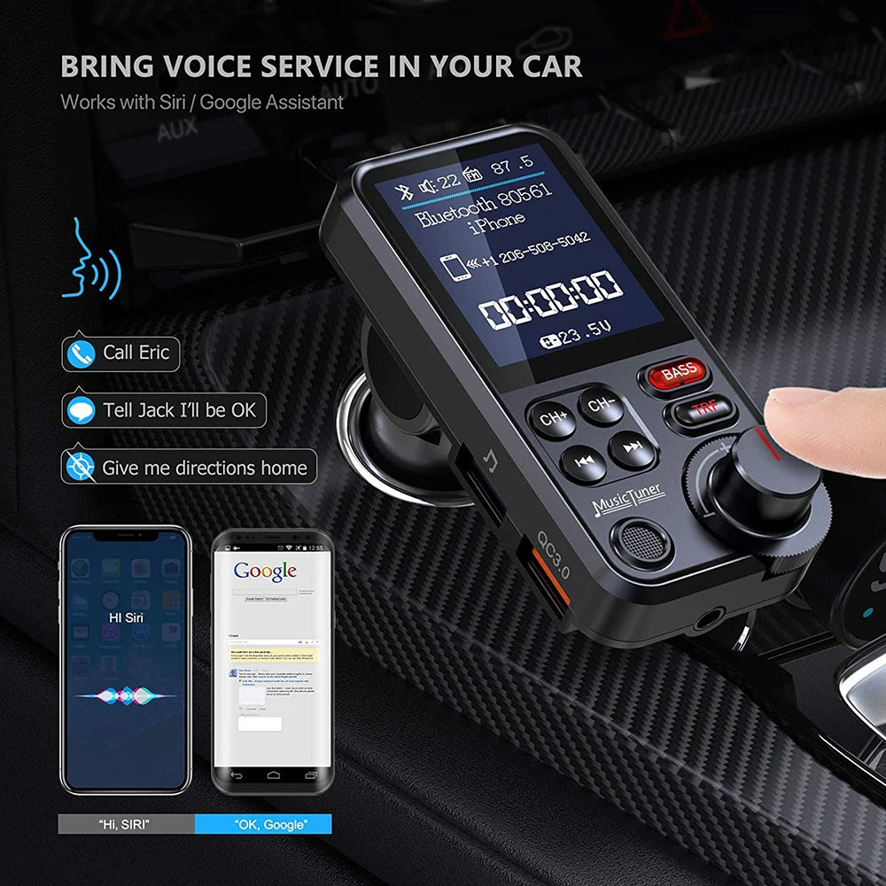 Car Mp3 Music Player Hands-free Kit Wireless Bluetooth-compatible Fm Transmitter Aux Qc3.0 Fast Charge