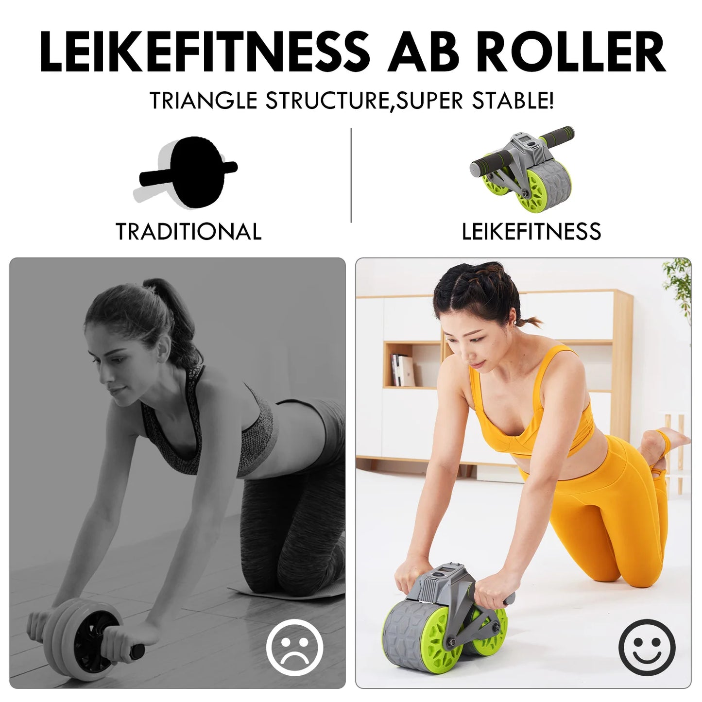 Leikefitness Ab Wheel Roller Automatic Rebound with Mat