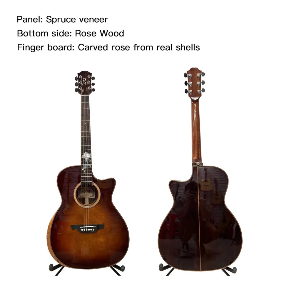 6-String Beginner Solid Spruce Classic Acoustic Guitar Rosewood Fretboard Colored Finish Right