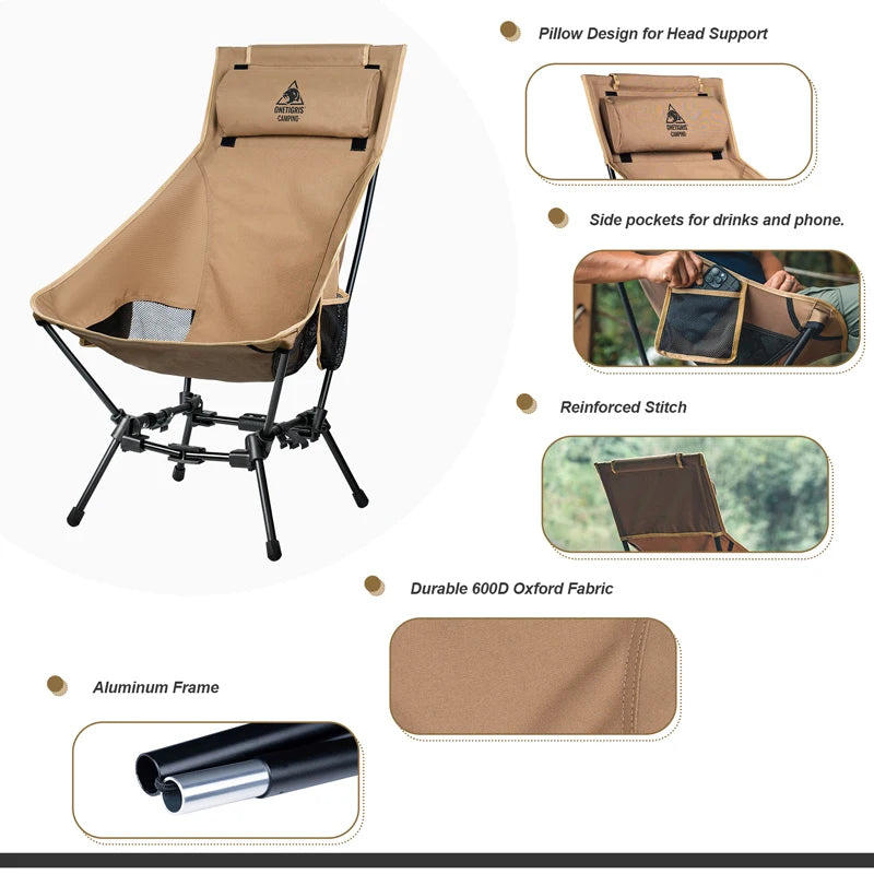OneTigris Portable Camping Chairs Outdoor High Back Chair