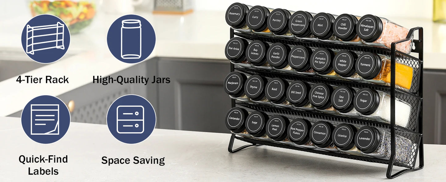 Spice Rack Organizer for Cabinet with 28 Empty Spice Jars