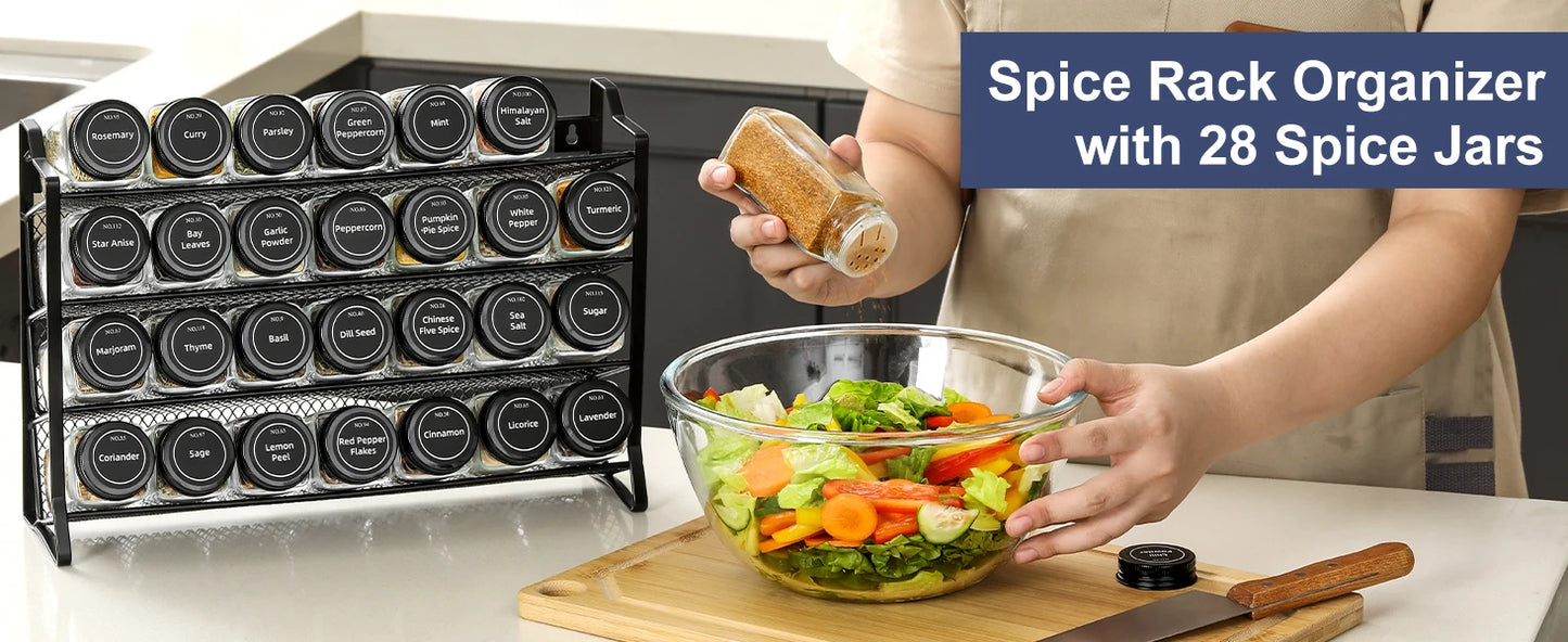 Spice Rack Organizer for Cabinet with 28 Empty Spice Jars