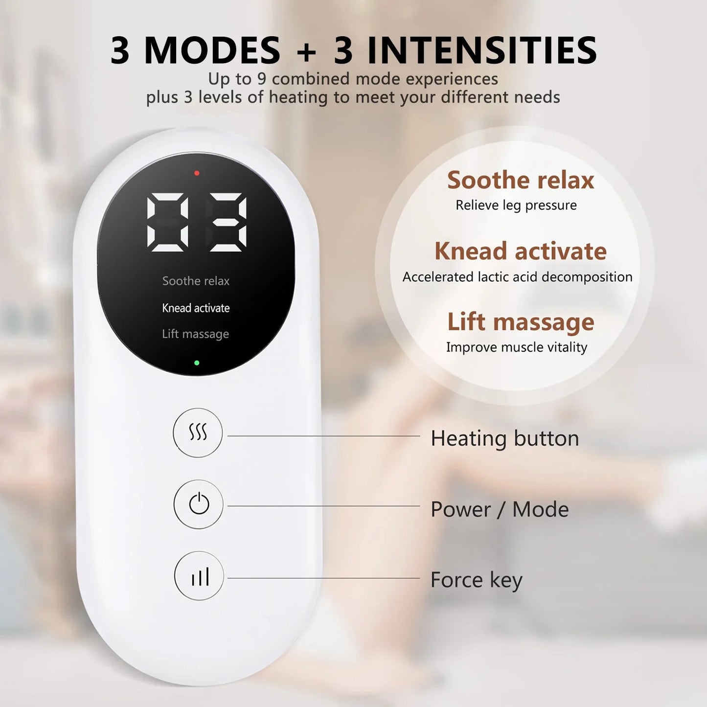 Smart Heating Leg Massage Machine Air Compression USB Rechargeable Wireless Leg Massager for Muscle Relief