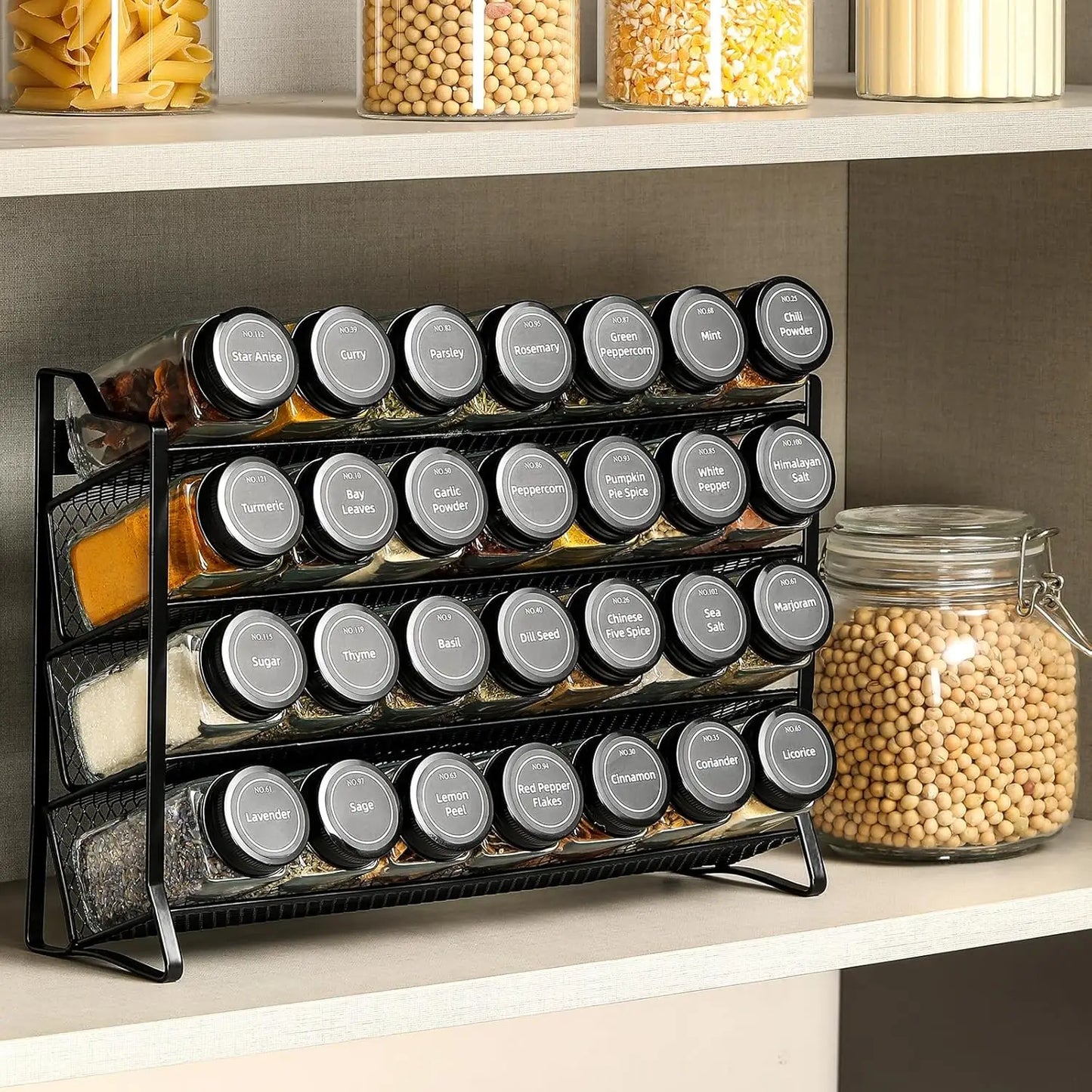 Spice Rack Organizer for Cabinet with 28 Empty Spice Jars