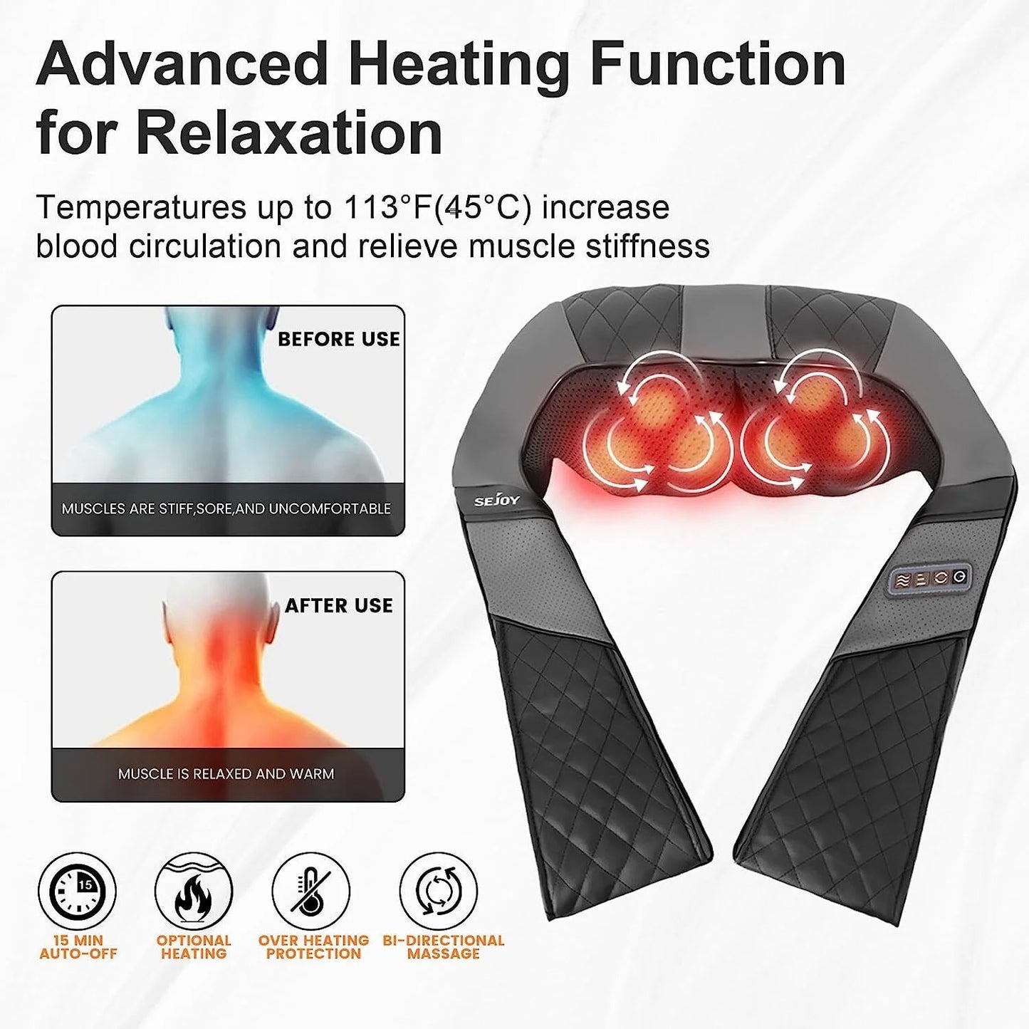 Sejoy Rechargable Neck Massager with Heat Air Compression
