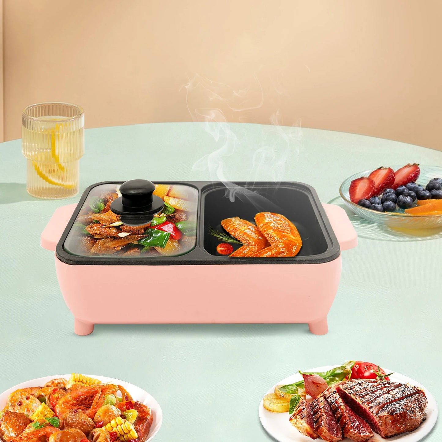 Electric Hot Pot With Grill Non-Stick Pan For Boiling Frying