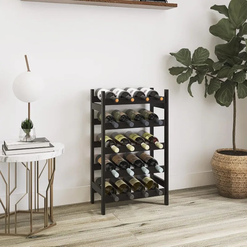 Bamboo Wine Rack, 20 Bottles Display Holder, 5-Tier Free Standing Storage Shelves for Kitchen, Pantry, Cellar