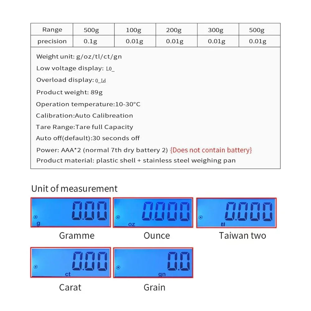 Mini Pocket Electronic Scale High Precision 500gx0.1g Balance
