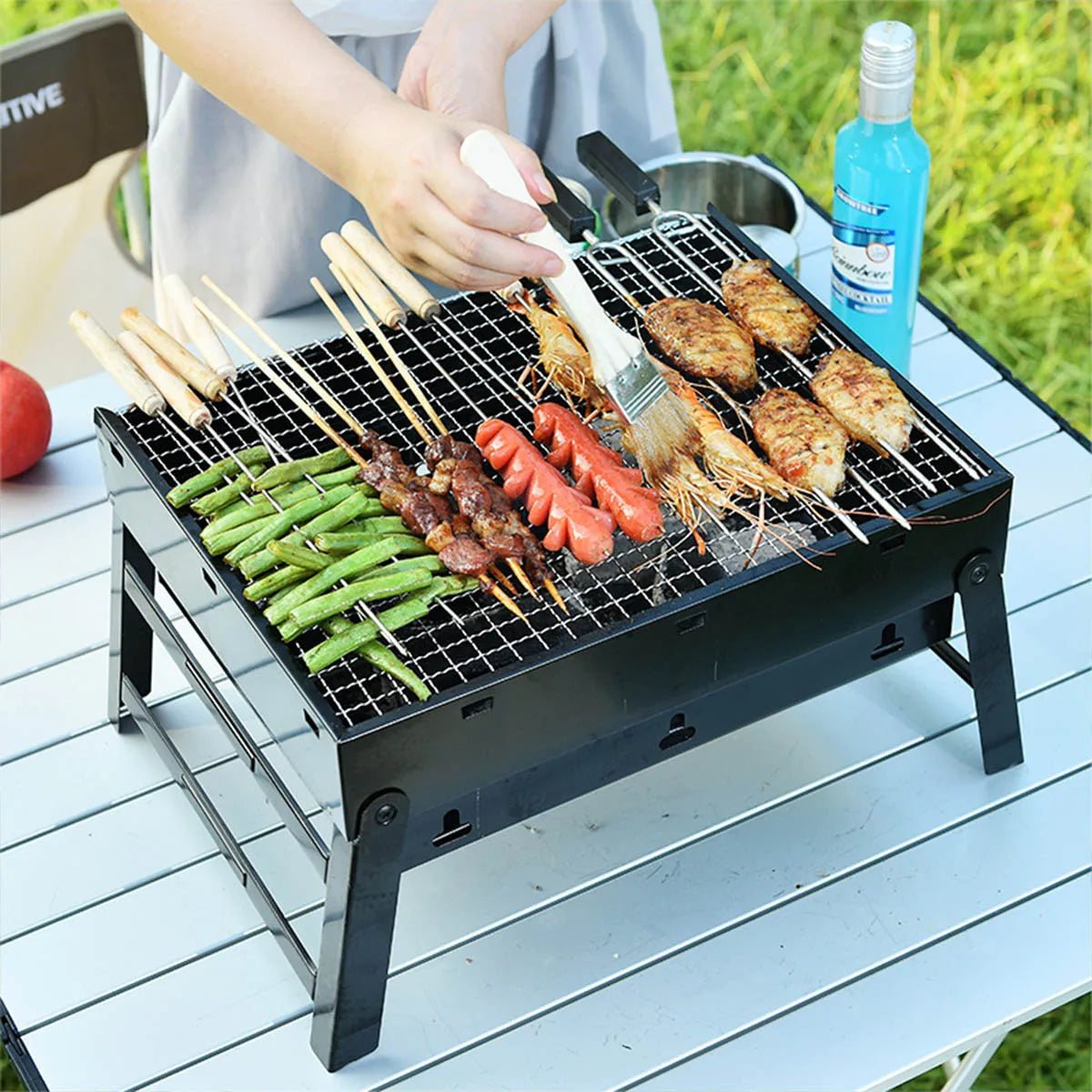 Portable BBQ Charcoal Grill Stainless Steel Mini Tool Kit
