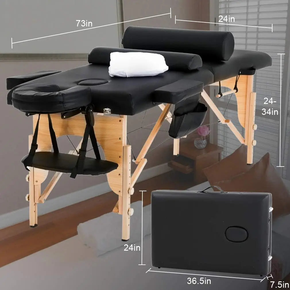 Massage Table 73 inch Long, Height Adjustable Table W/Sheet Cradle Bolsters