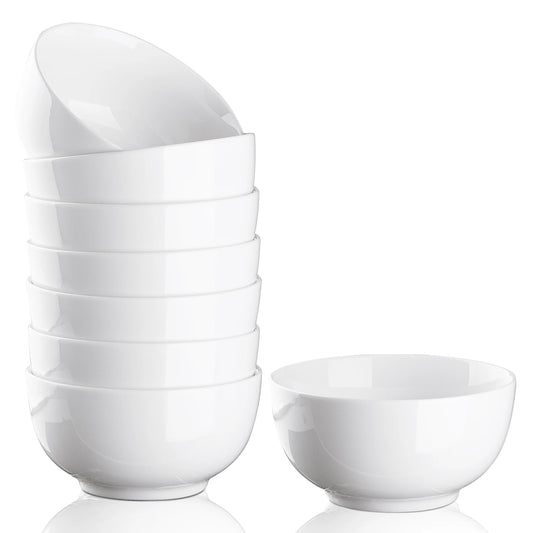 10 Ounce Porcelain Bowls Set 8 Pack Premium White Bowls