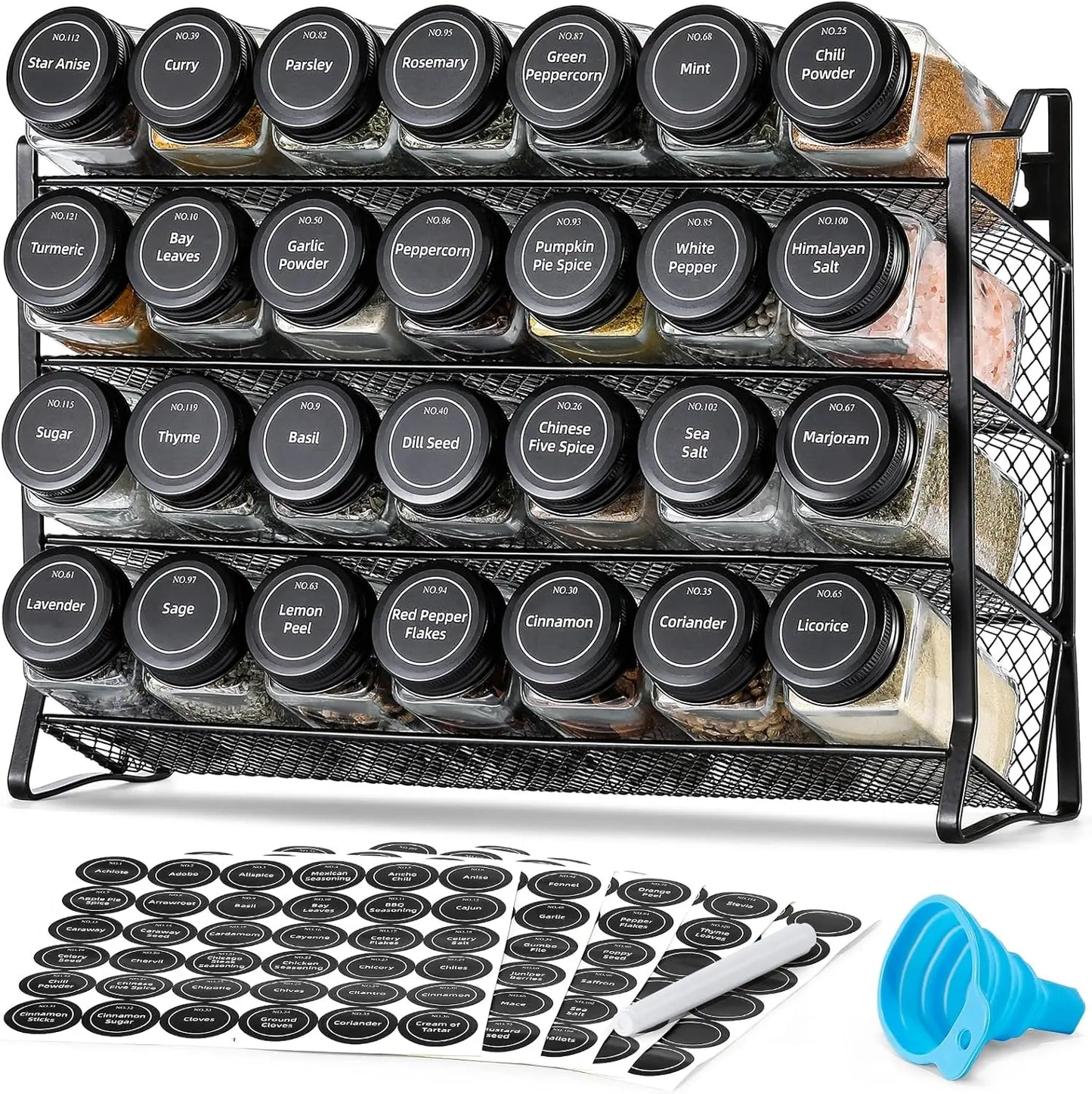 Spice Rack Organizer for Cabinet with 28 Empty Spice Jars