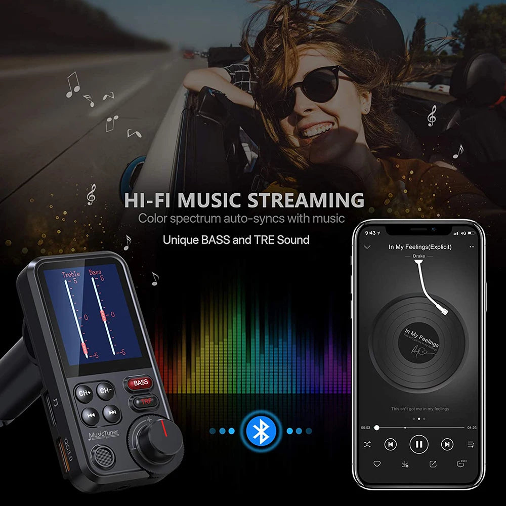 Car Mp3 Music Player Hands-free Kit Wireless Bluetooth-compatible Fm Transmitter Aux Qc3.0 Fast Charge