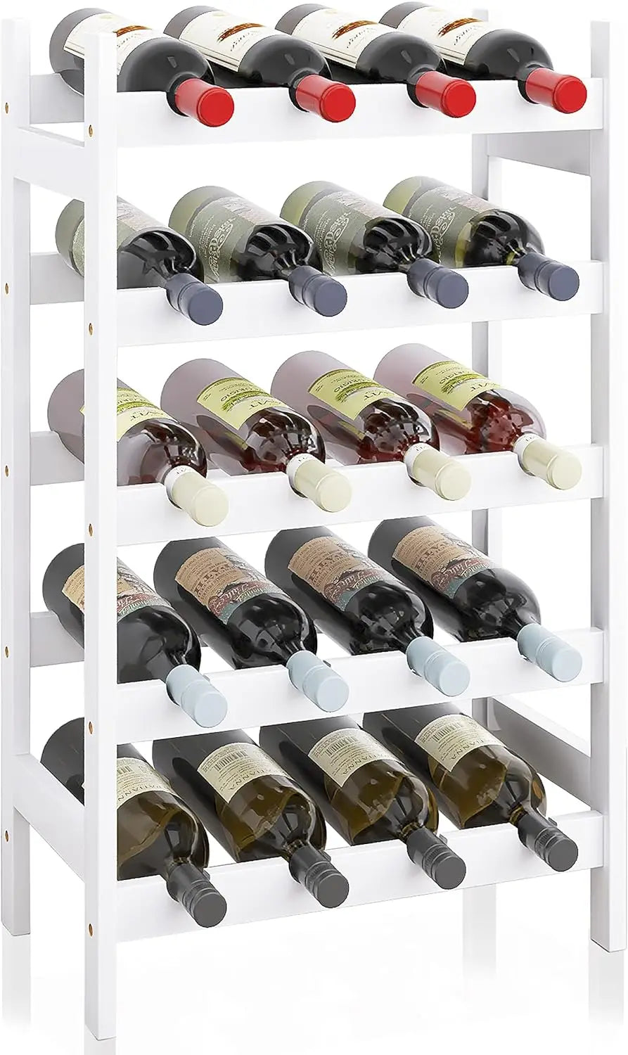 Bamboo Wine Rack, 20 Bottles Display Holder, 5-Tier Free Standing Storage Shelves for Kitchen, Pantry, Cellar