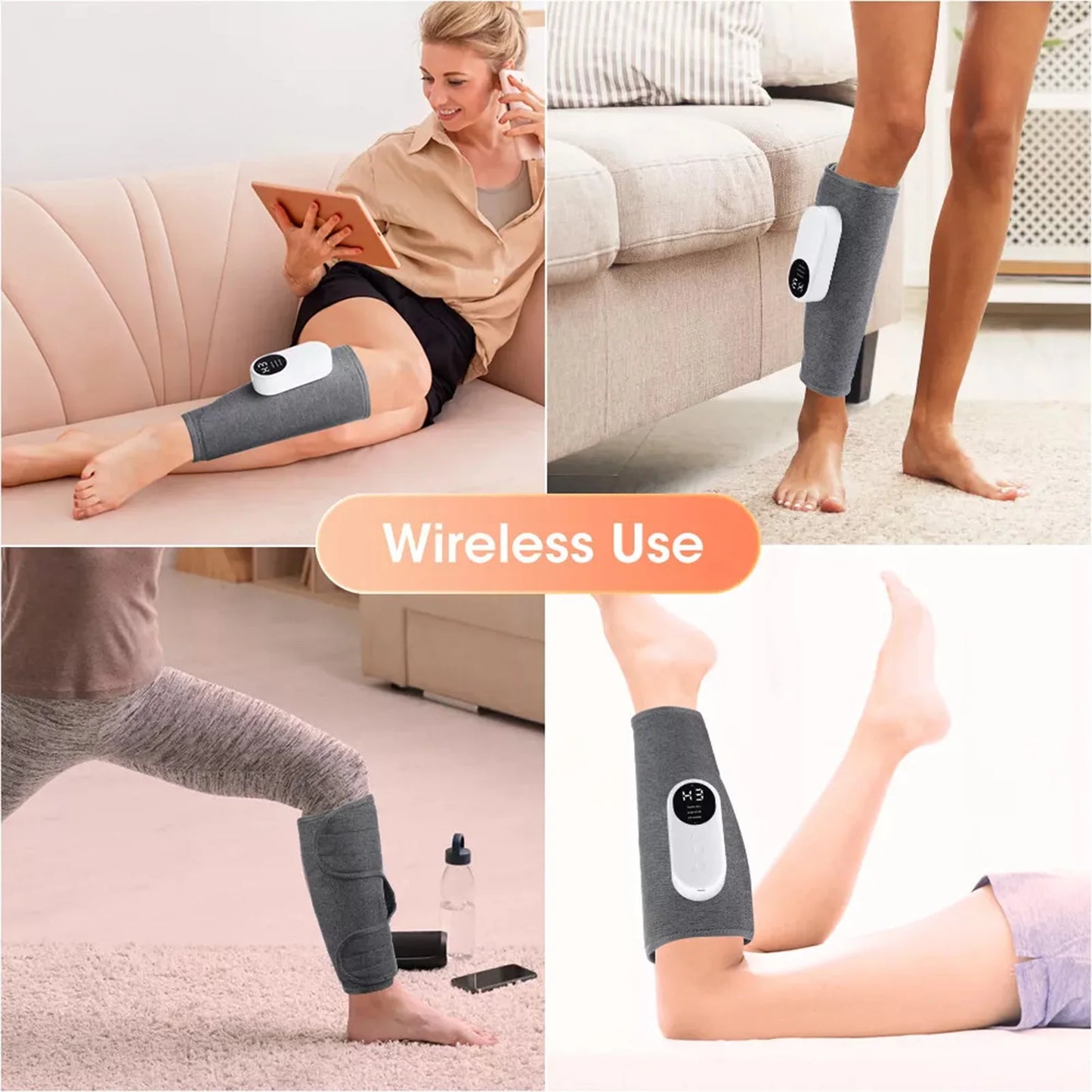 Smart Heating Leg Massage Machine Air Compression USB Rechargeable Wireless Leg Massager for Muscle Relief