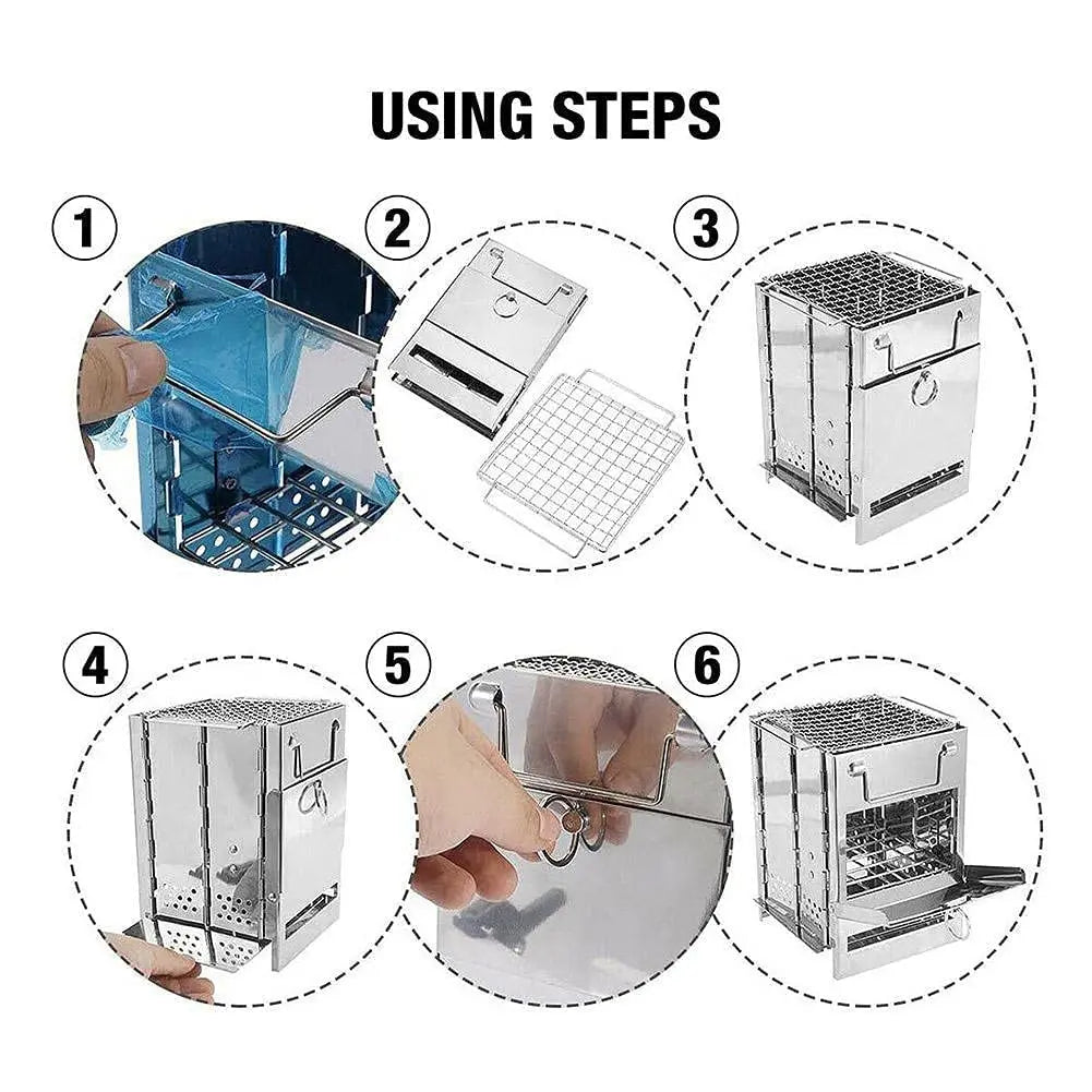 Camping Wood Burning Stove With Grill Collapsible Backpacking Rocket Stove