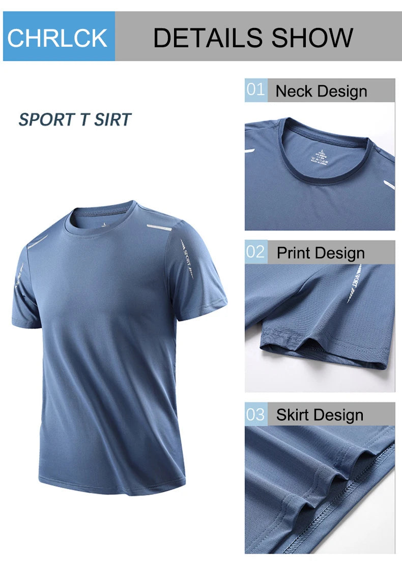 Chrlck Men's Running Quick Dry Breathable Hiking Fishing T Shirt Summer Outdoor Sports Short Sleeve Tee