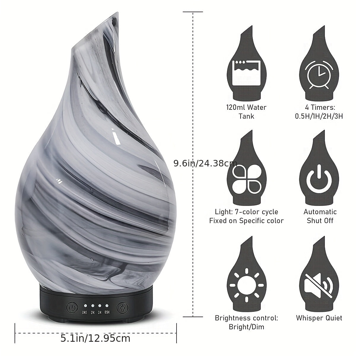 Essential Oil Diffuser 4.06oz Soundwave technology Aromatherapy Diffuser with Handmade Glass,