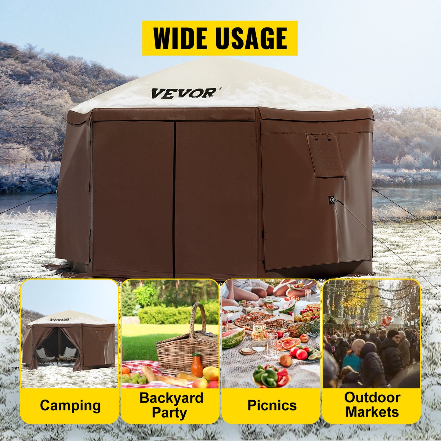 Waterproof Screen Shelter 8 Person Camping 10'x10' Gazebo Tent