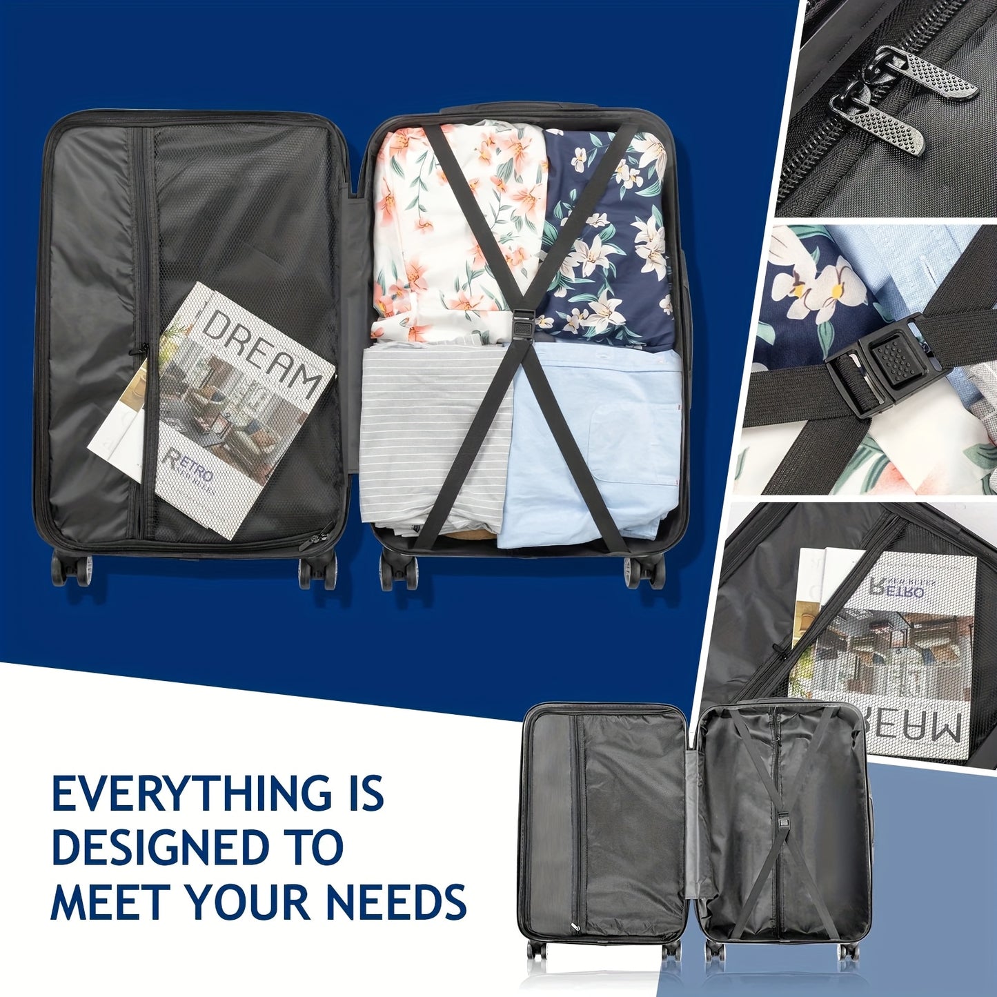 3In1 Set Includes 20-Inch, 24-Inch, 28-Inch Luggage with Scratch-Resistant MateriaL