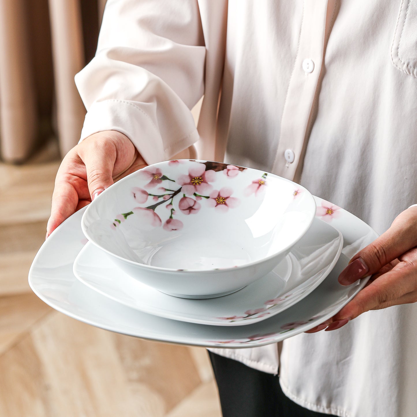 24pcs White Porcelain Ceramic Tableware Dinnerware Set with Dinner Dessert Soup Plate, Bowl Service for 6 Person