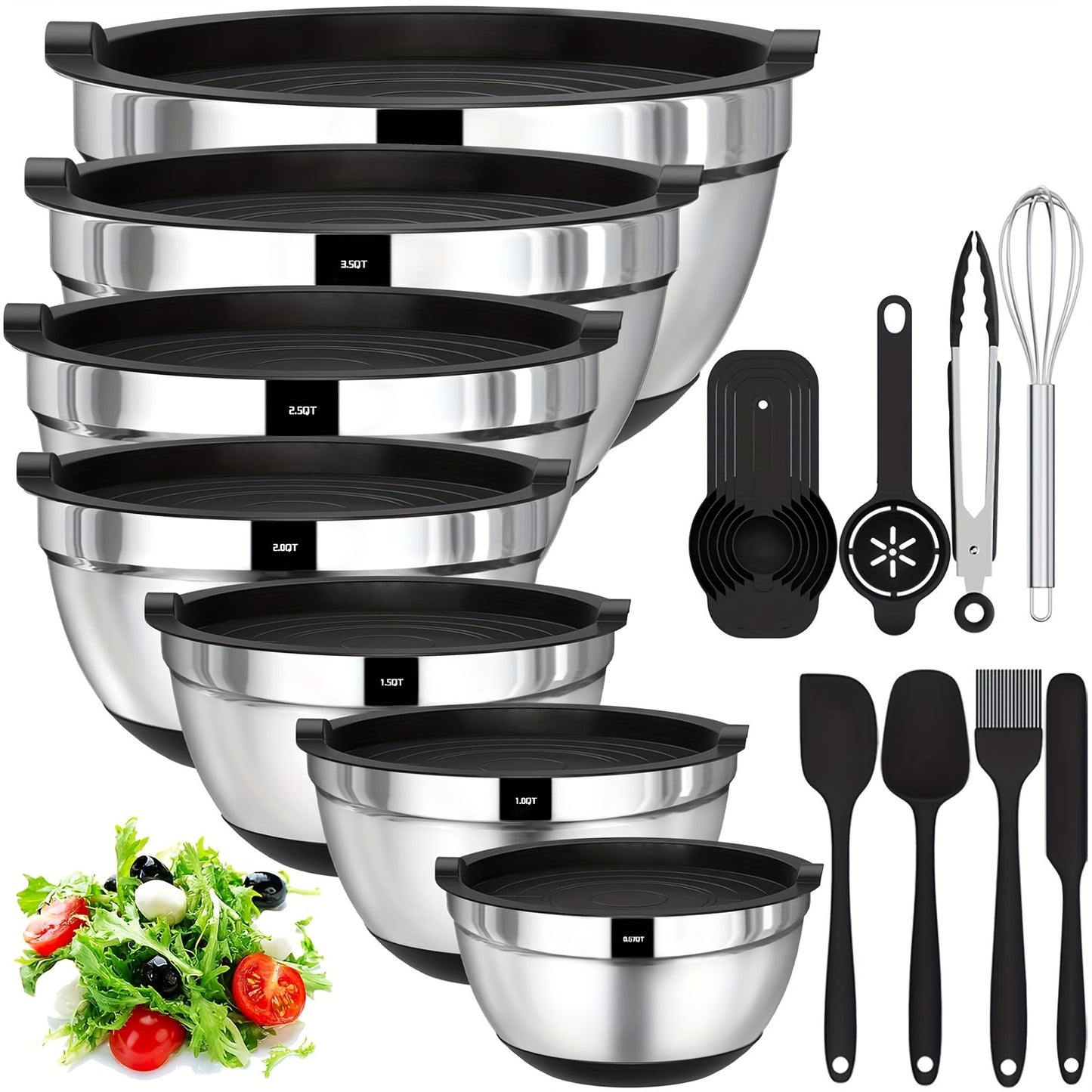 20pcs Mixing Bowls With Airtight Lids, Stainless Steel Metal Nesting Bowls