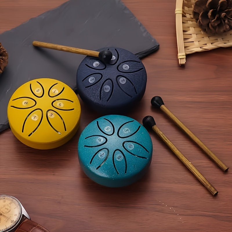 Portable 6-Tone Mini Steel Tongue Drum 3 Inch Handheld Percussion Instrument for Beginners with Mallets Music Book and Easy Guide for Mardi Gras and Wedding Celebrations