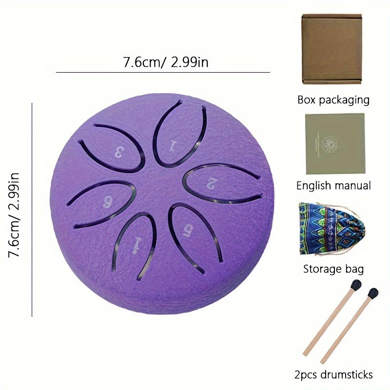 Portable 6-Tone Mini Steel Tongue Drum 3 Inch Handheld Percussion Instrument for Beginners with Mallets Music Book and Easy Guide for Mardi Gras and Wedding Celebrations
