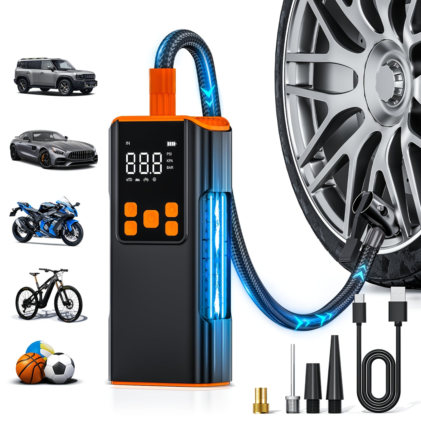Portable Air Compressor - 150PSI Tire Inflator with Pressure Gauge