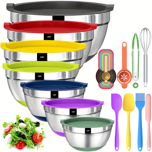 20pcs Mixing Bowls With Airtight Lids, Stainless Steel Metal Nesting Bowls