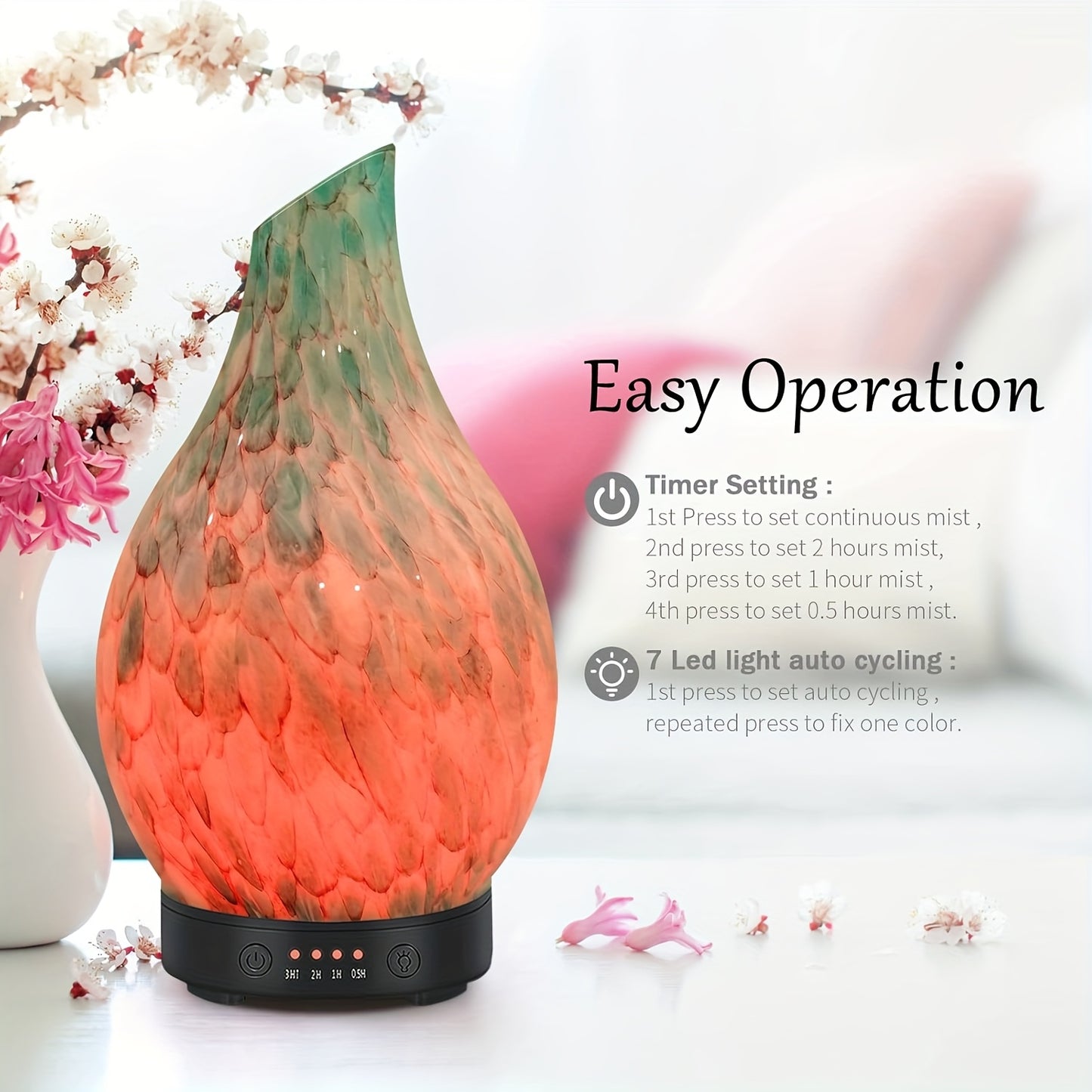 Essential Oil Diffuser 4.06oz Soundwave technology Aromatherapy Diffuser with Handmade Glass,