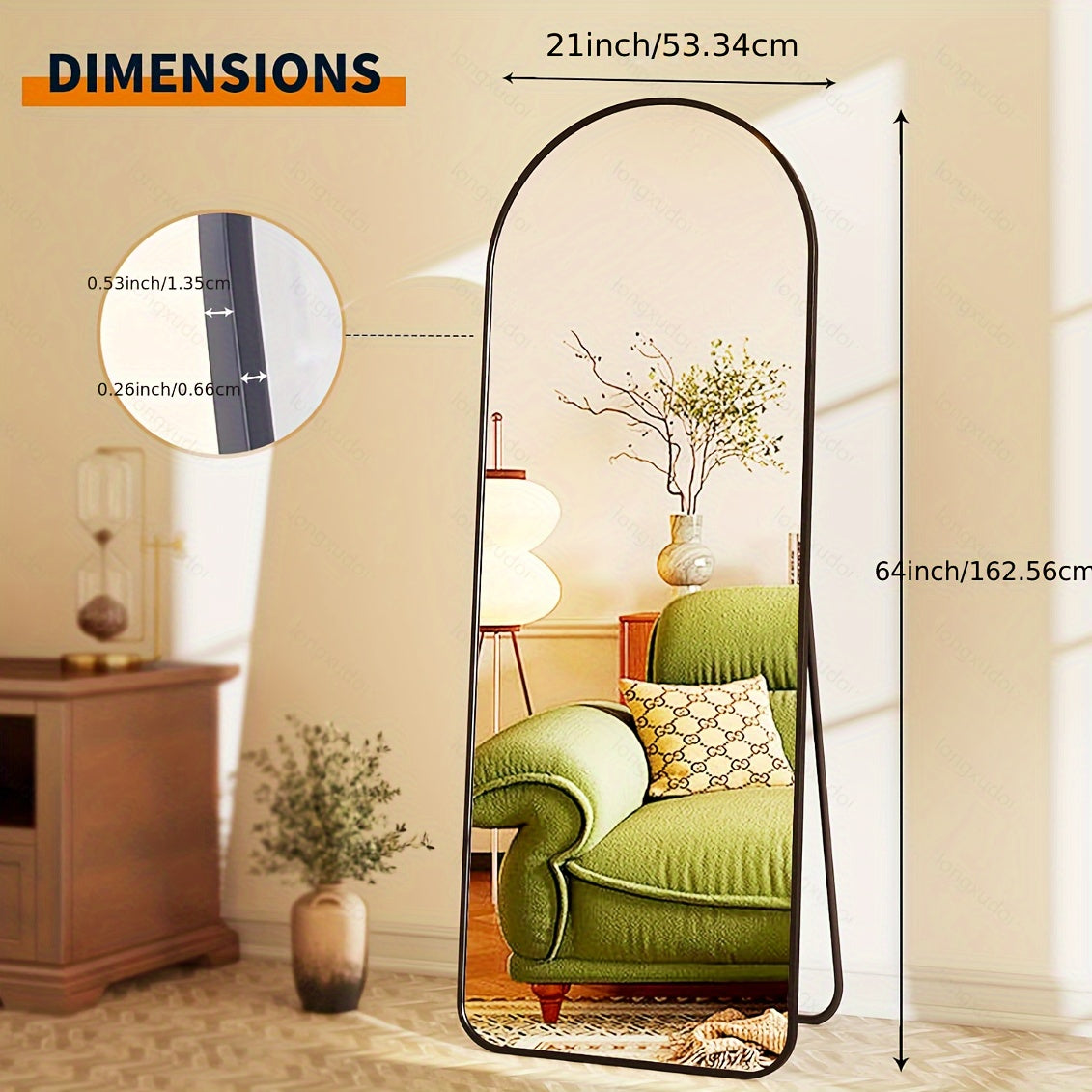 Arched/Rect Full Length Mirror, Full Body Mirror With Stand,