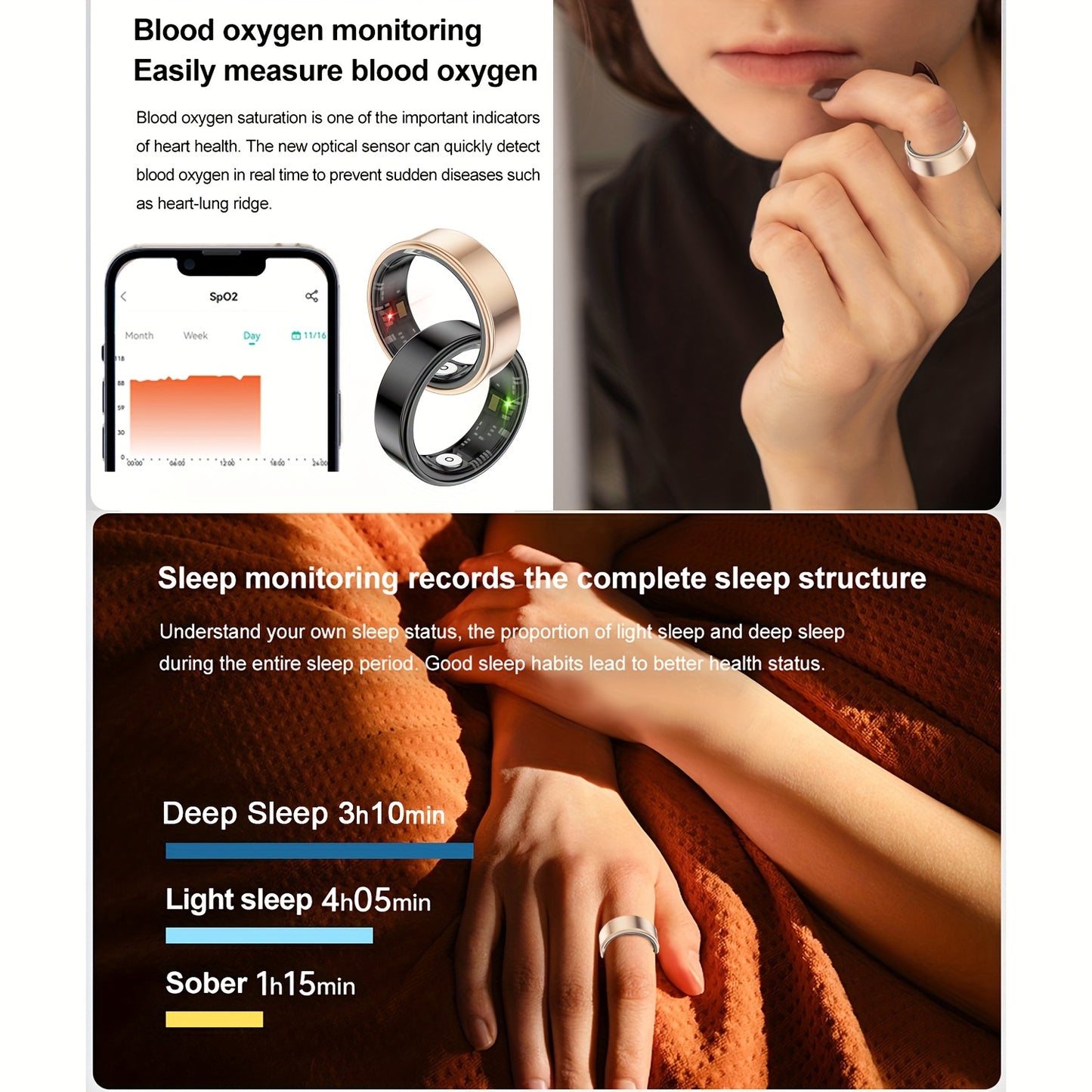 [Smart Fitness Ring]  Smart Ring for Men or Women - Activity and Fitness Tracker with Steps, Calories, Sleep Tracking, Exercise Monitoring for iPhone for Android